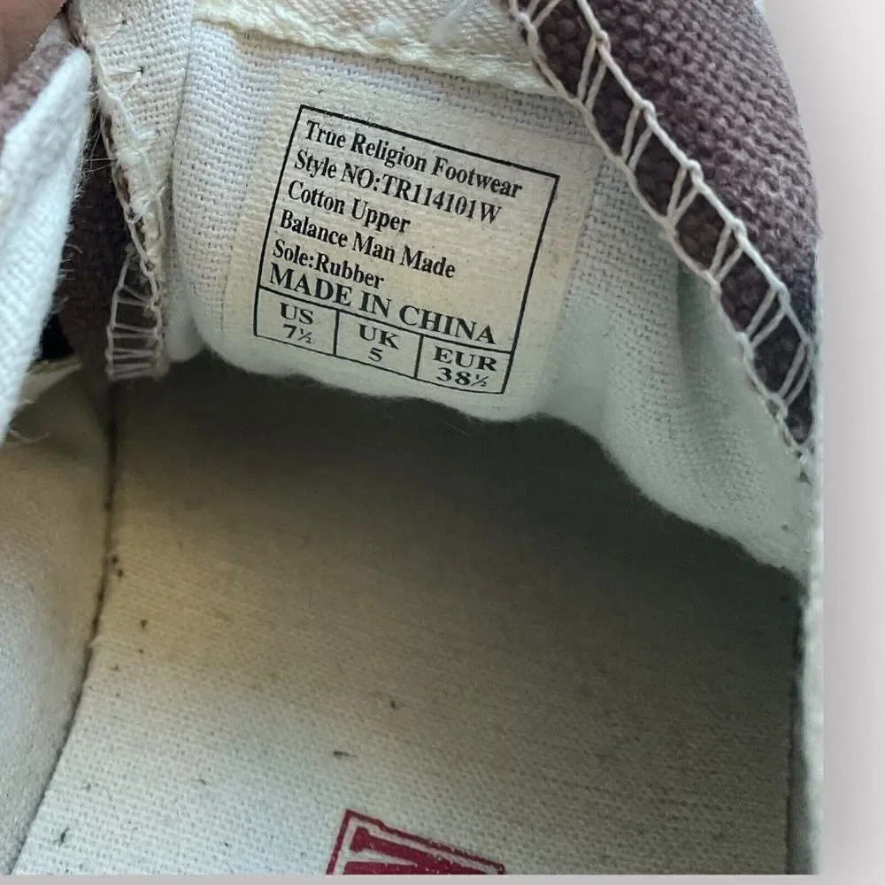 True Religion Men's Brown‎ Canvas Lace Up Low Top Keds Sneakers Size 7.5